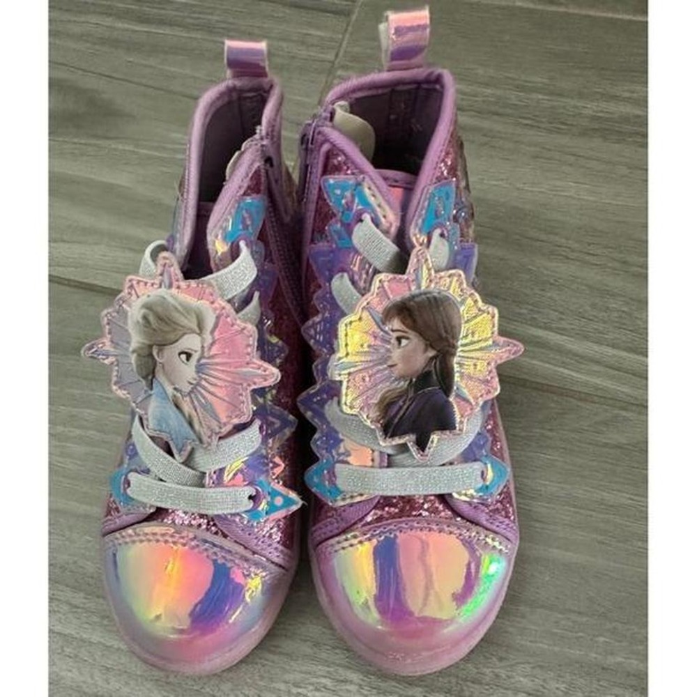 Kids Disney Frozen Elsa Anna Glitter High Top Shoes Size 10 Purple Iridescent - Picture 3 of 5